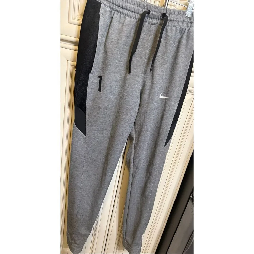 Nike Youth Dri-Fit Stock Showtime Basketball Jogger Pants Gray Black Size Small